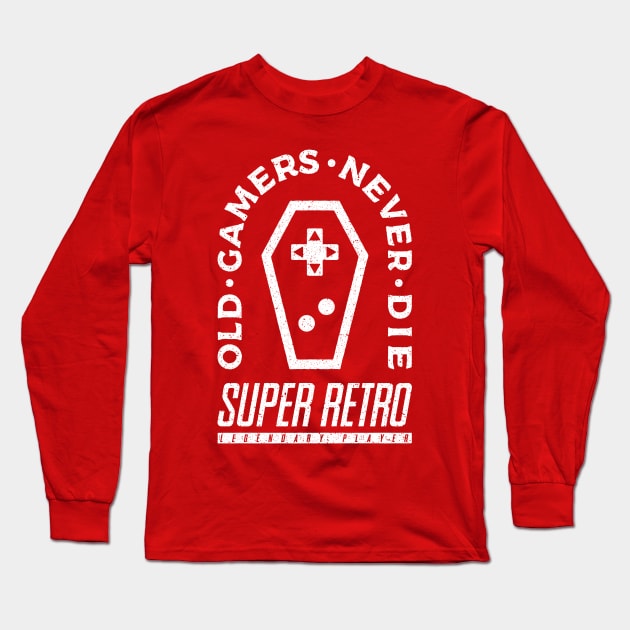 Old Gamers Never Die - Vintage White Long Sleeve T-Shirt by demonigote